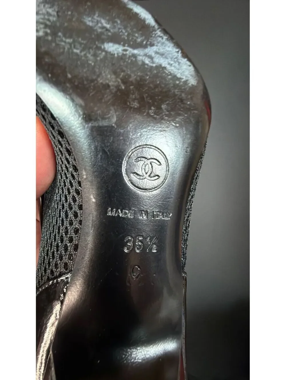 Chanel Black Mesh Side Heels Size 35.5